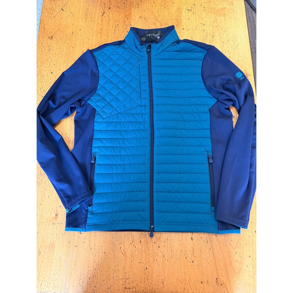 Greyson Full Zip Hybrid Jacket Medium Blue Quilted Golf Teal